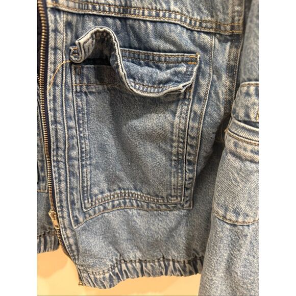 ZARA Women's Long Sleeve Full Zip Denim Bomber Jean Jacket Blue Size 13-14 - Picture 3 of 10